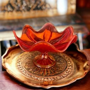 Viking Glass Epic Six Petal Persimmon Compote Bowl